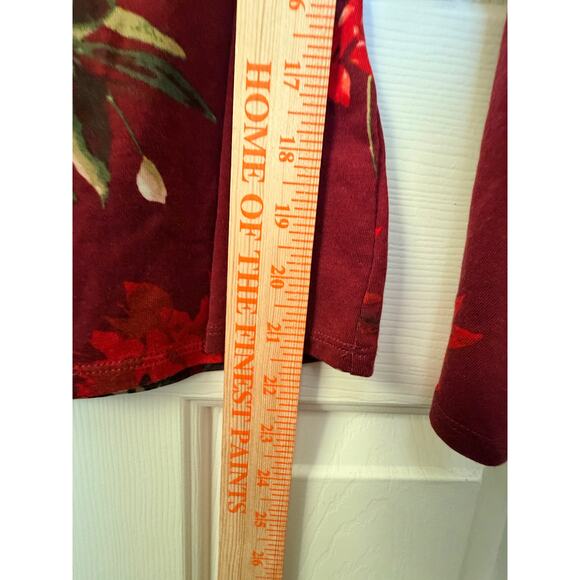 GUESS Floral Mock Neck Cutout Top Long Sleeve Stretch Burgundy Red Size M - Picture 4 of 12